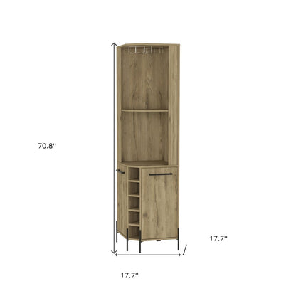 71" Natural Wood Corner Bar Cabinet With Two Doors HomeRoots