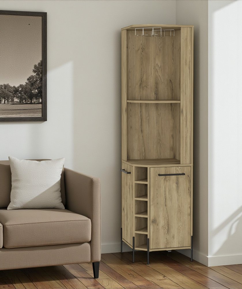 71" Natural Wood Corner Bar Cabinet With Two Doors HomeRoots