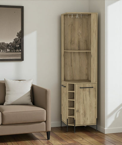 71" Natural Wood Corner Bar Cabinet With Two Doors HomeRoots