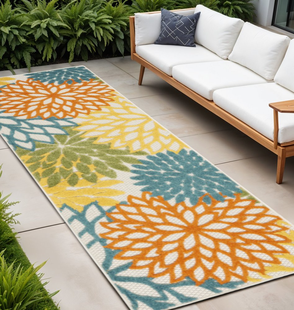 10' Turquoise Indoor Outdoor Runner Rug HomeRoots