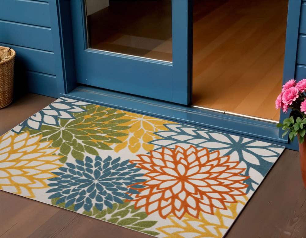 3' X 4' Blue And Yellow Indoor Outdoor Area Rug HomeRoots