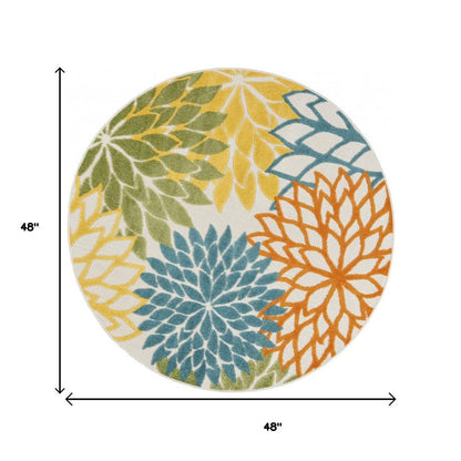 4' Blue And Yellow Round Indoor Outdoor Area Rug HomeRoots