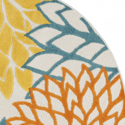 4' Blue And Yellow Round Indoor Outdoor Area Rug HomeRoots