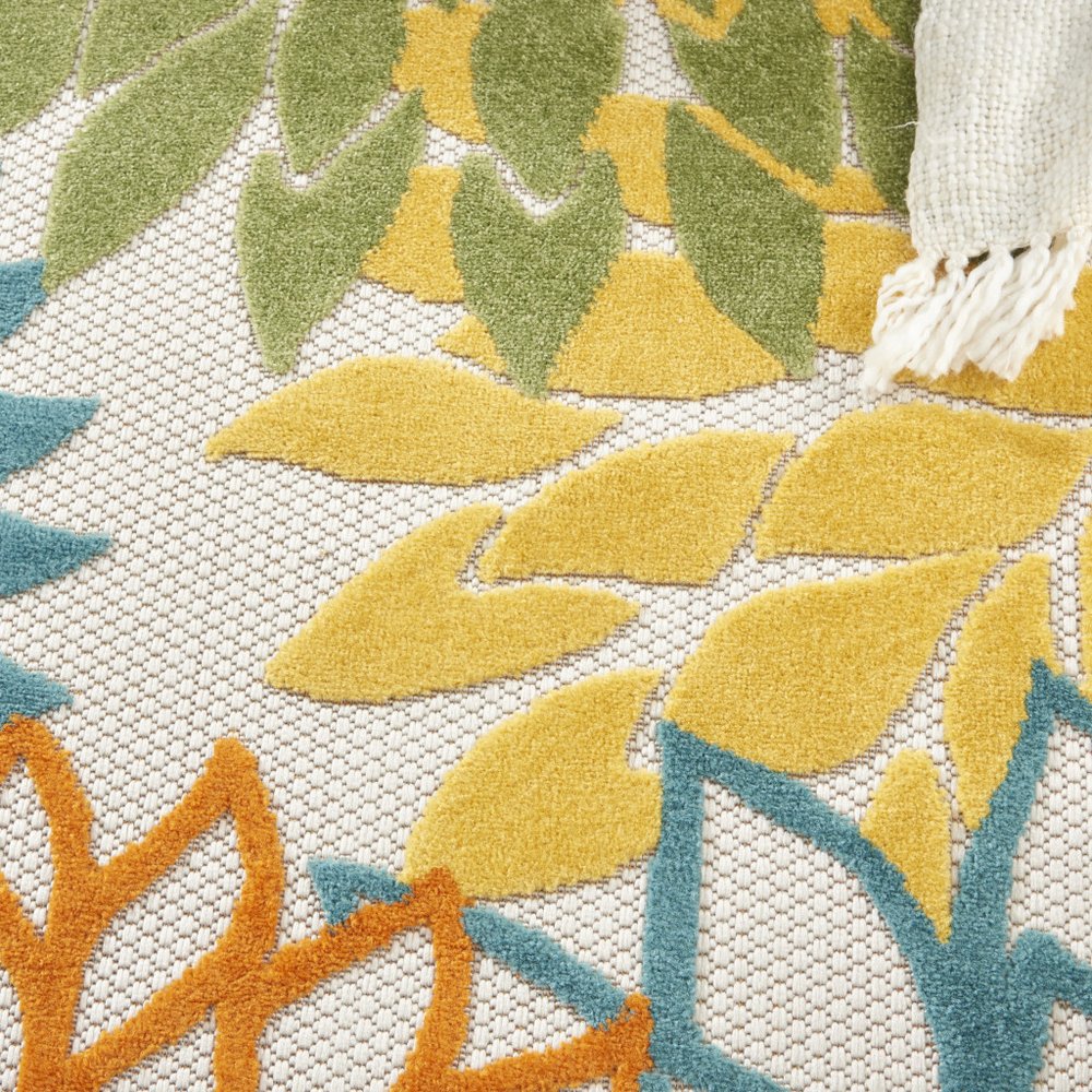 4' Blue And Yellow Round Indoor Outdoor Area Rug HomeRoots