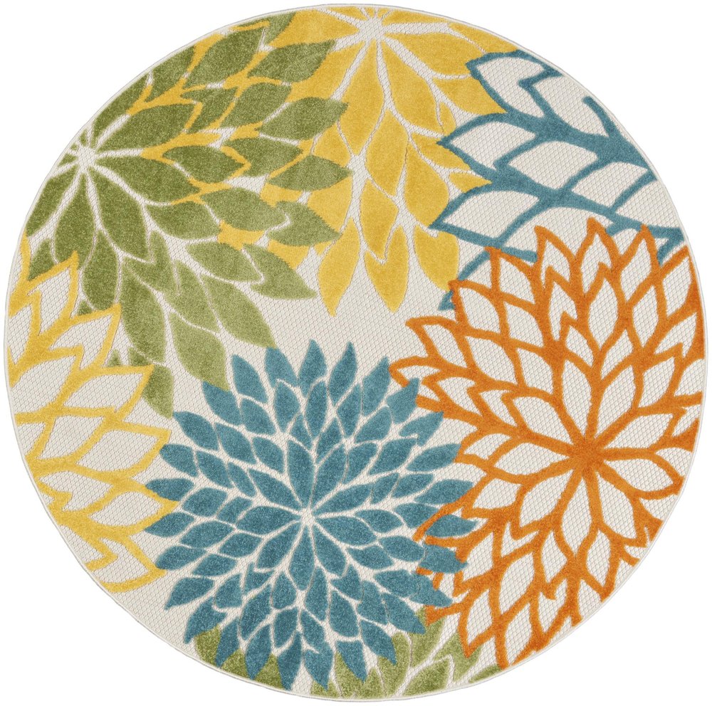 4' Blue And Yellow Round Indoor Outdoor Area Rug HomeRoots