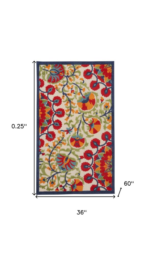 3' X 5' Red And Ivory Indoor Outdoor Area Rug HomeRoots