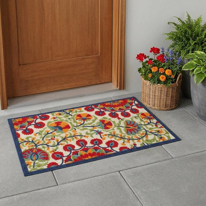 3' X 5' Red And Ivory Indoor Outdoor Area Rug HomeRoots