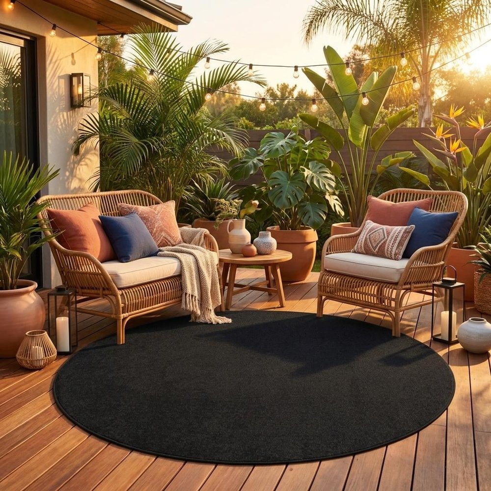 4' Black Round Indoor Outdoor Area Rug — view 12