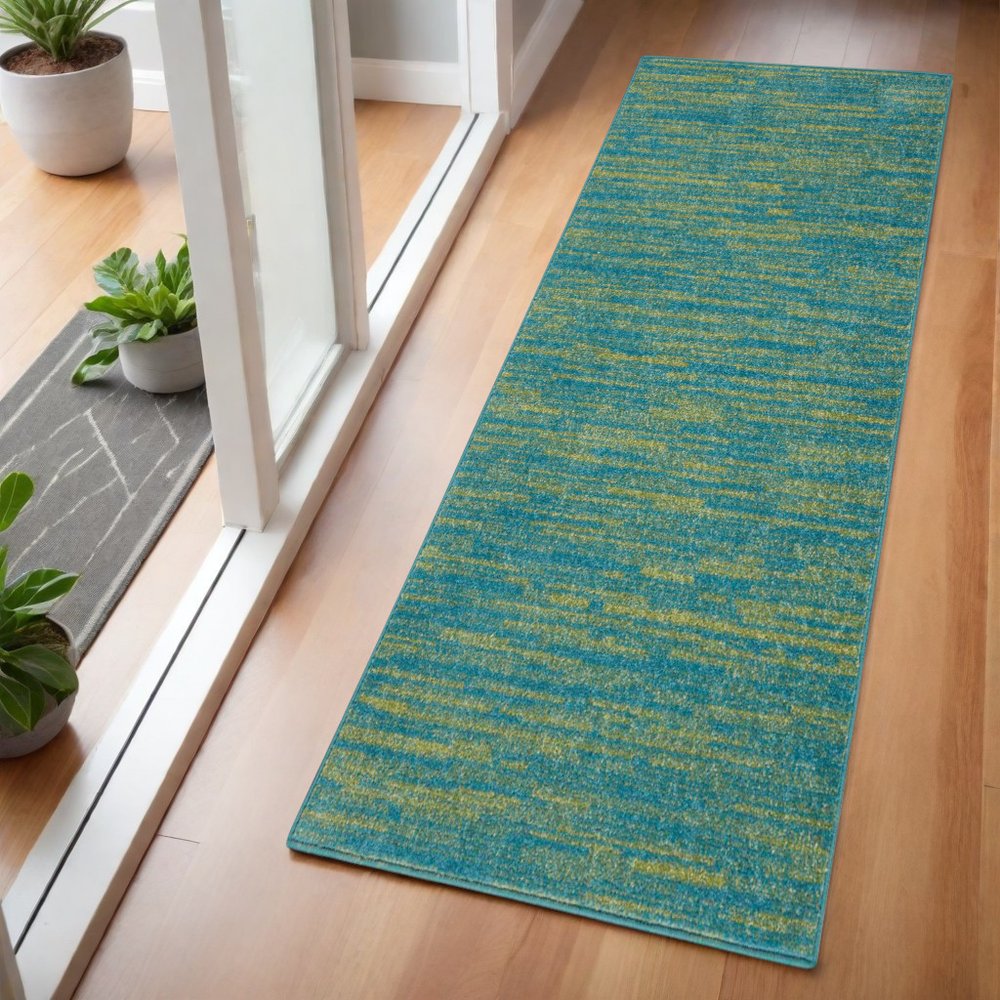 4' Runner Blue And Green Indoor Outdoor Runner Rug HomeRoots
