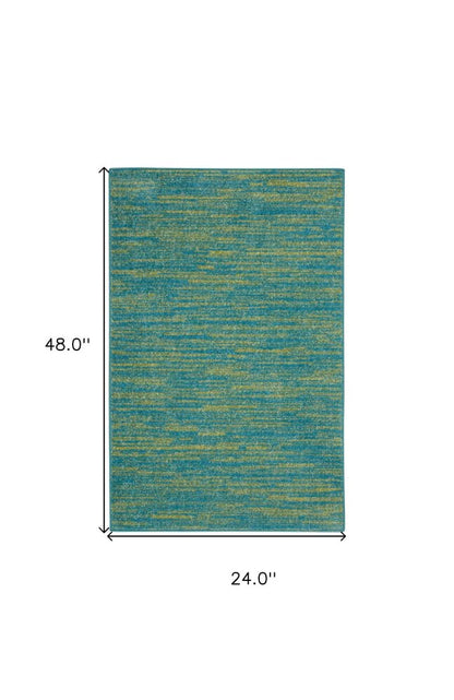 4' Runner Blue And Green Indoor Outdoor Runner Rug HomeRoots