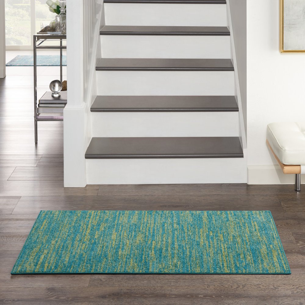 4' Runner Blue And Green Indoor Outdoor Runner Rug — view 6