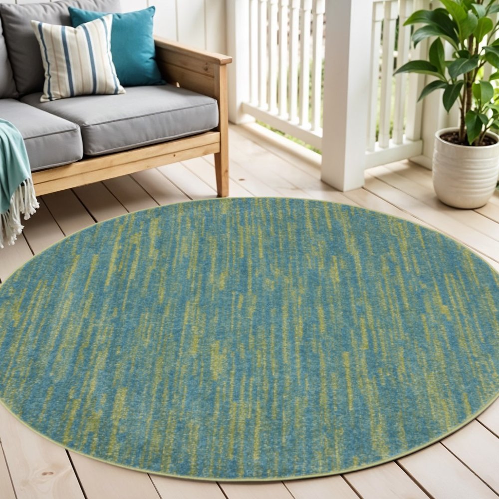 6' X 6' Blue And Green Round Indoor Outdoor Area Rug — view 4