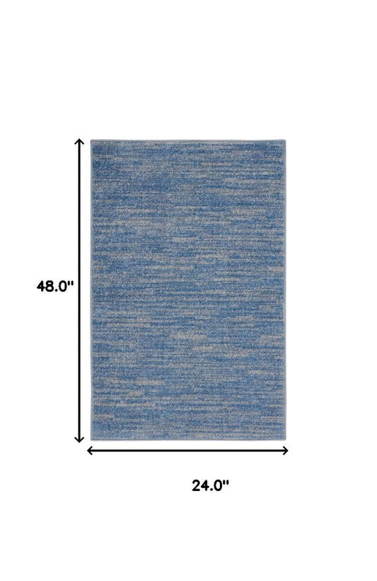4' Runner Blue And Gray Indoor Outdoor Runner Rug