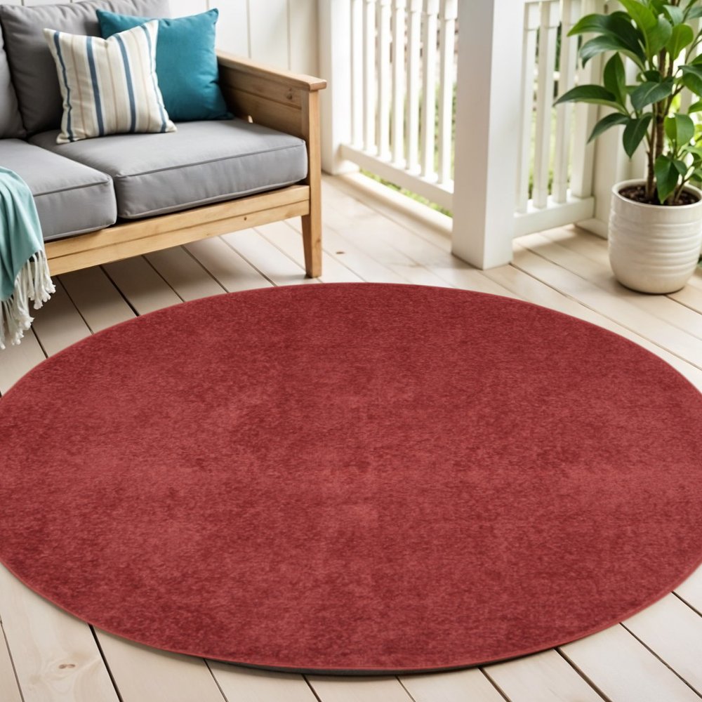 4' Brick Red Round Indoor Outdoor Area Rug — view 4