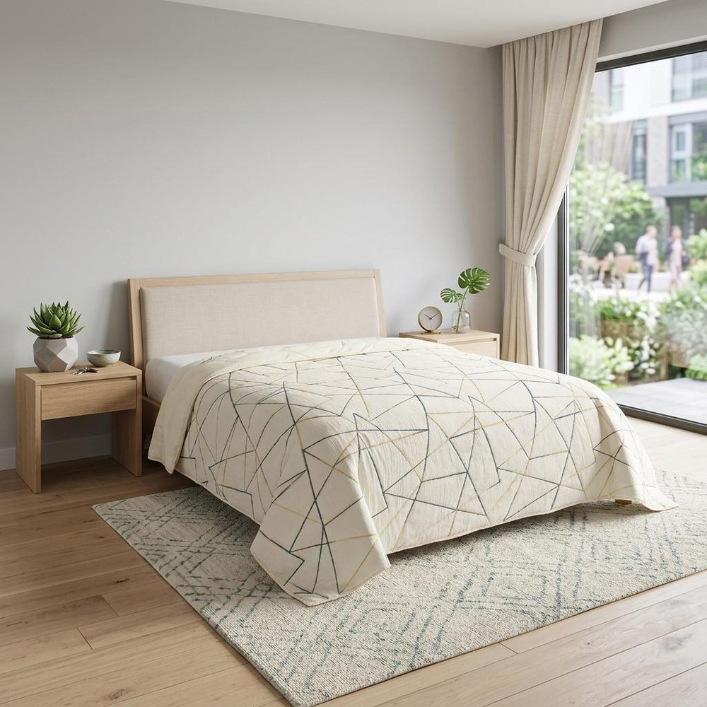 Gray And Ivory Abstract King Quilt — view 3