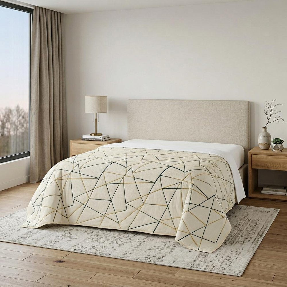 86" X 70" Gray And Ivory Geometric Cotton Quilt — view 5