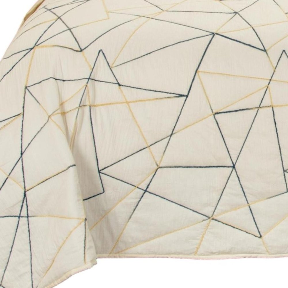 86" X 70" Gray And Ivory Geometric Cotton Quilt — view 2