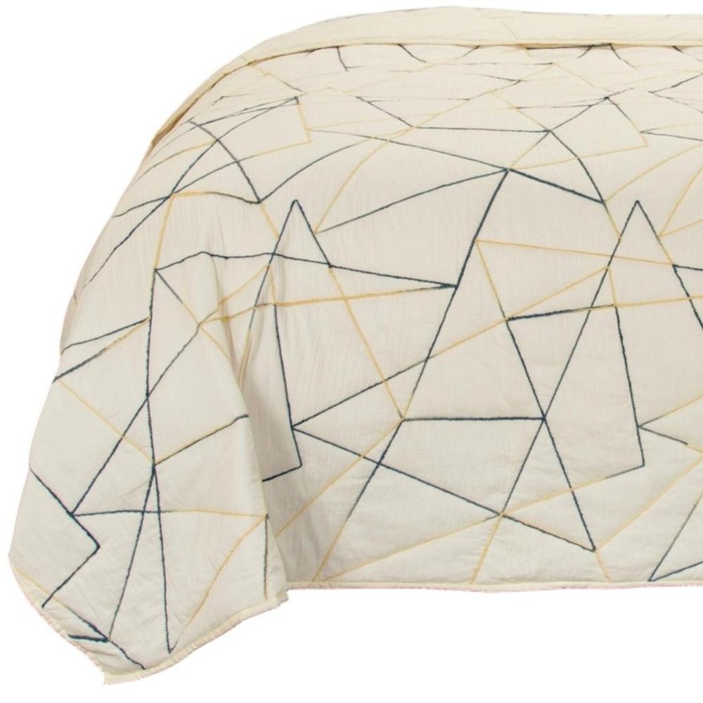 86" X 70" Gray And Ivory Geometric Cotton Quilt — view 3