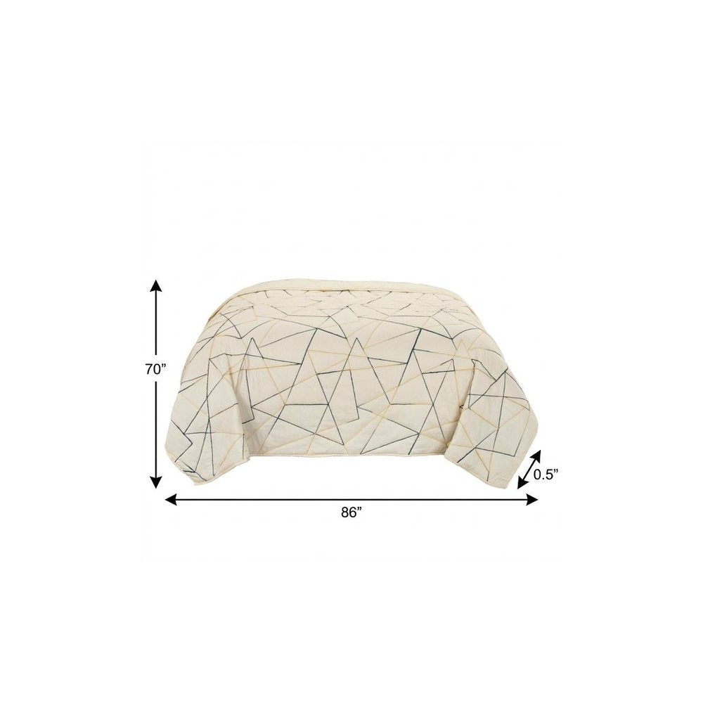 86" X 70" Gray And Ivory Geometric Cotton Quilt — view 4