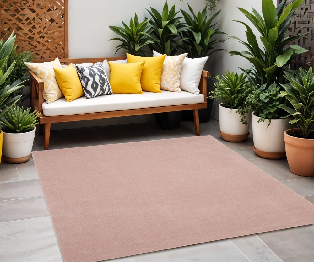 5' X 5' Pink Square Indoor Outdoor Area Rug — view 4