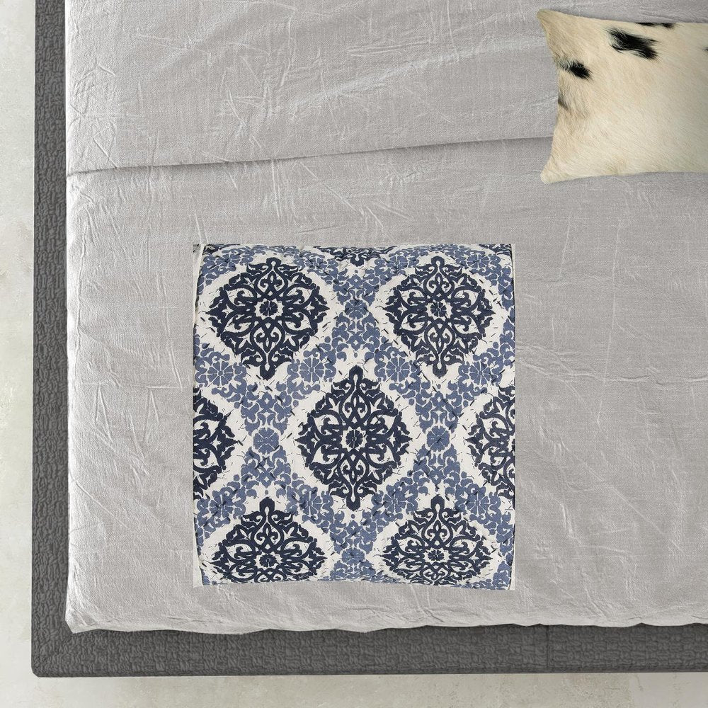 Blue And Ivory Damask Queen Quilt HomeRoots