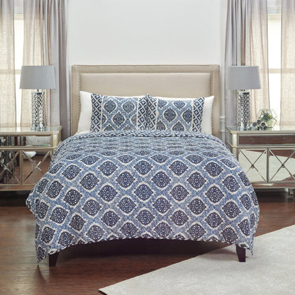 Blue And Ivory Damask Queen Quilt HomeRoots