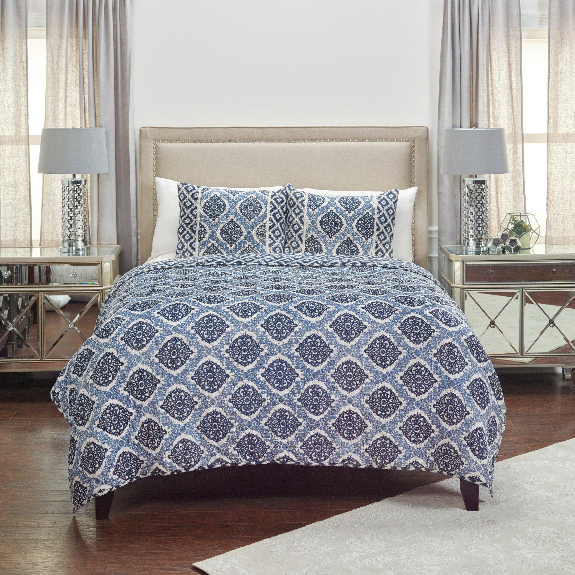 Indigo Queen 100% Cotton 300 Thread Count Machine Washable Down Alternative Comforter - FurniFindUSA