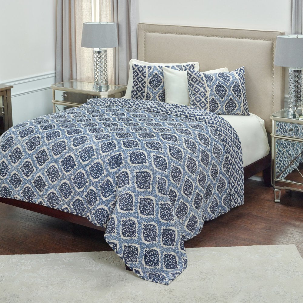Blue And Ivory Damask Queen Quilt HomeRoots