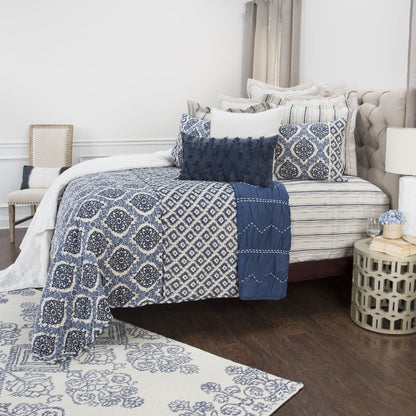 Blue And Ivory Damask Queen Quilt HomeRoots