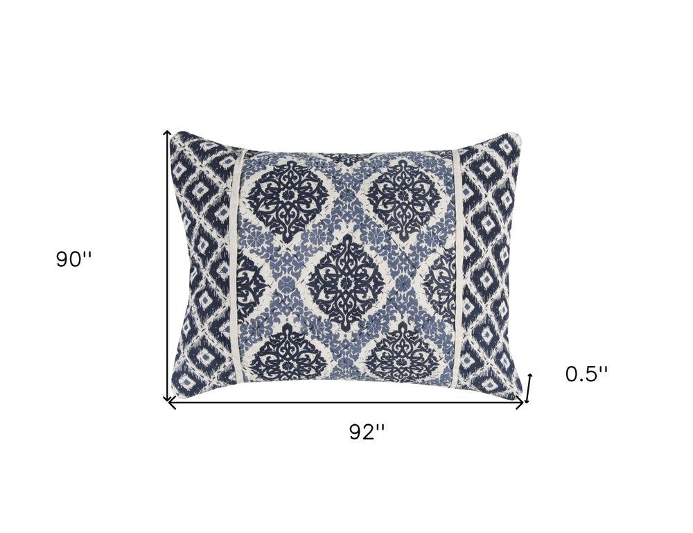 Blue And Ivory Damask Queen Quilt HomeRoots