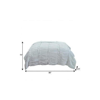 86" X 70" White Striped Cotton Quilt