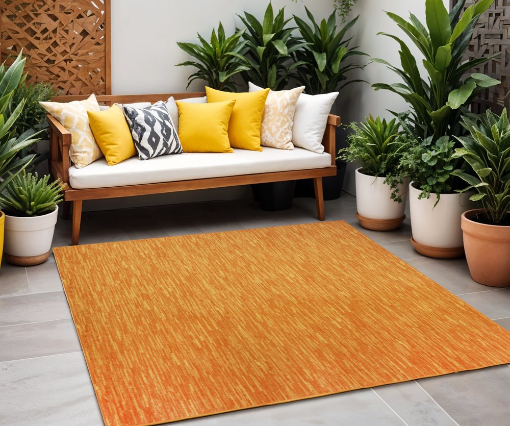 5' X 5' Orange Square Indoor Outdoor Area Rug — view 4