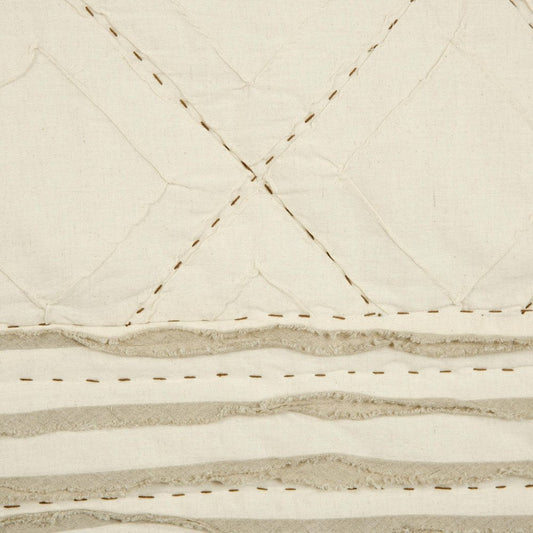 Ivory Geometric King Kantha Stitch Quilt With Shams HomeRoots