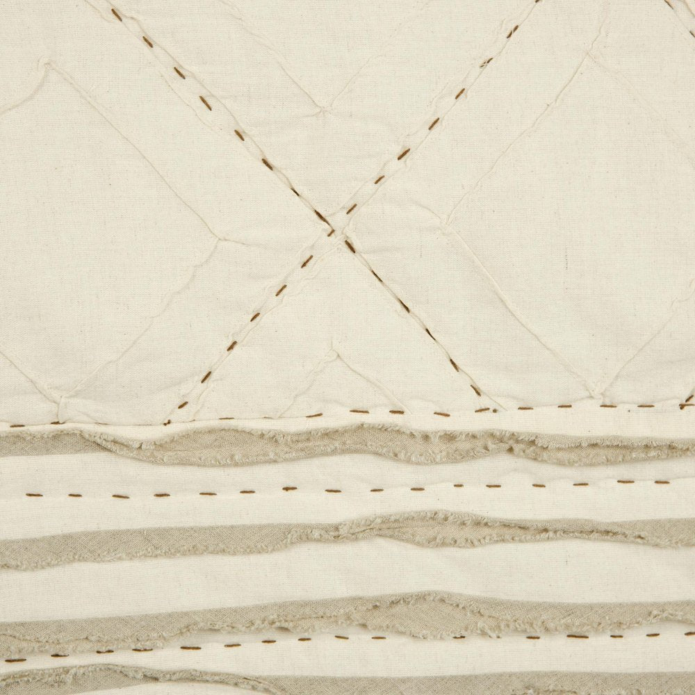 Ivory Geometric King Kantha Stitch Quilt With Shams HomeRoots