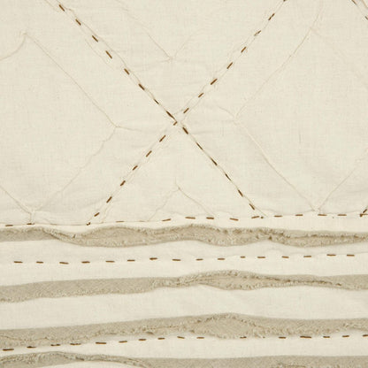Ivory Geometric King Kantha Stitch Quilt With Shams HomeRoots