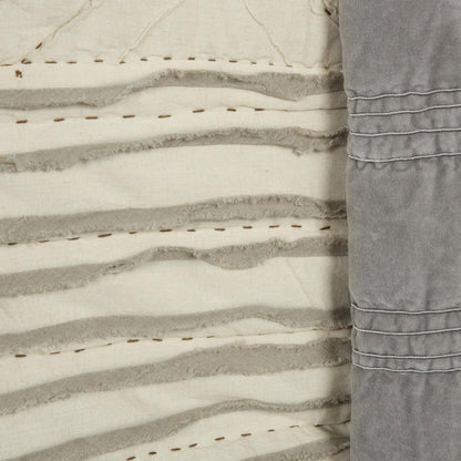 Ivory Geometric King Kantha Stitch Quilt With Shams HomeRoots