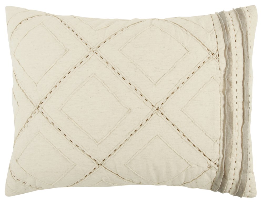 Ivory Geometric King Kantha Stitch Quilt With Shams HomeRoots