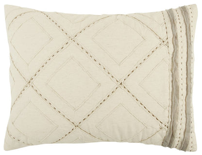 Ivory Geometric King Kantha Stitch Quilt With Shams HomeRoots