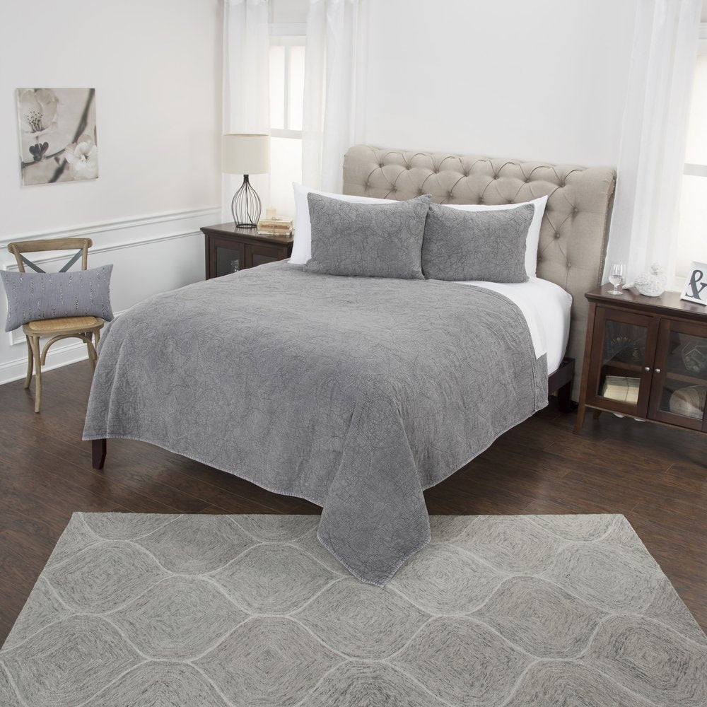 Gray Damask King Quilt HomeRoots