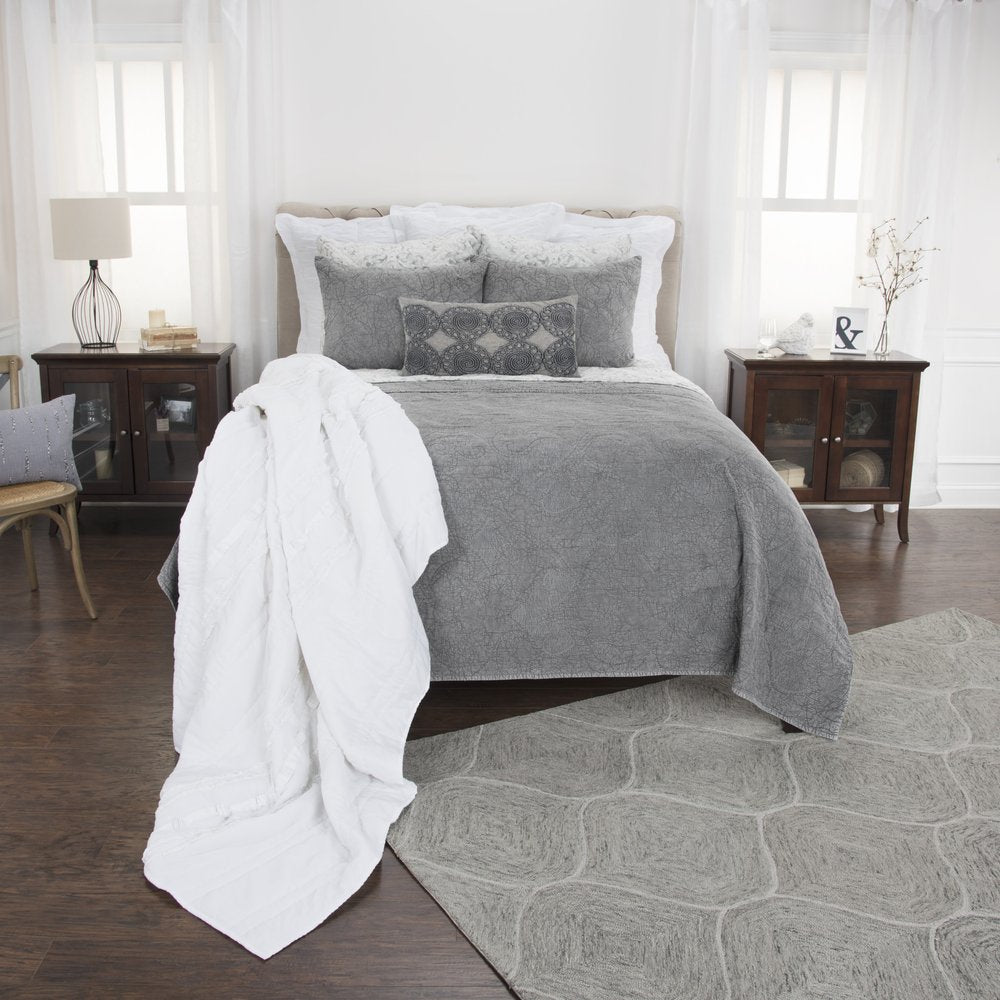 Gray Damask King Quilt HomeRoots