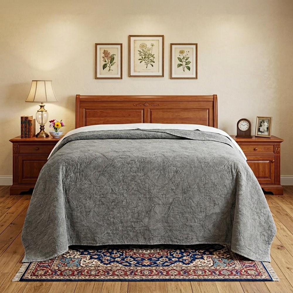 Gray Damask Queen Quilt HomeRoots