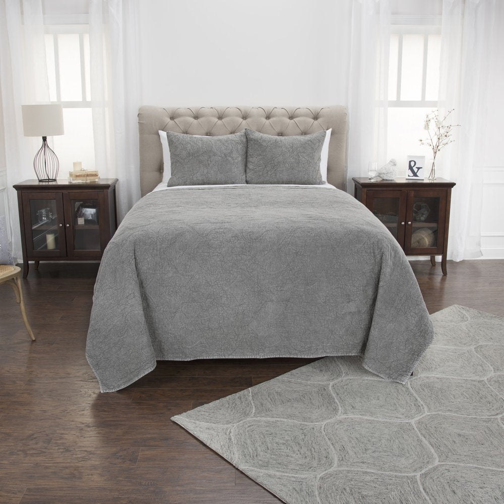 Gray Damask Queen Quilt HomeRoots