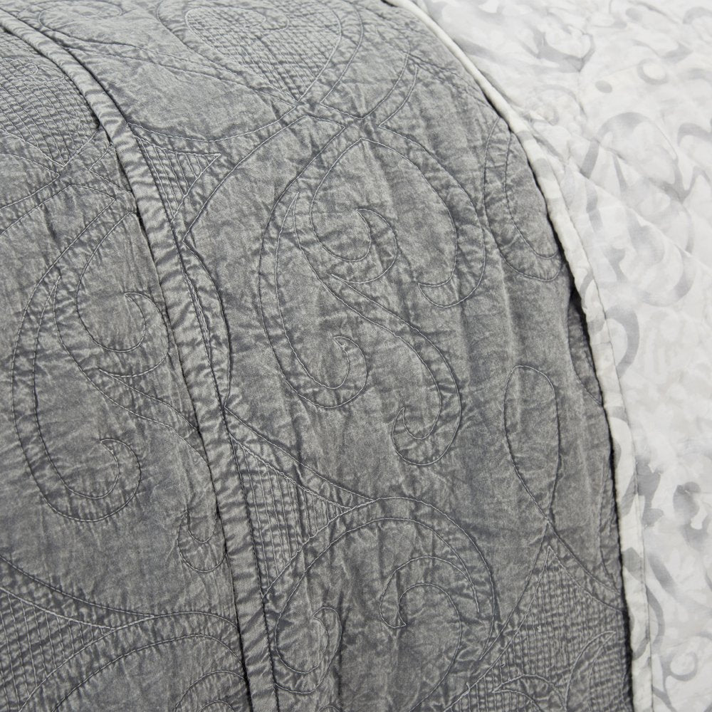 Gray Damask Queen Quilt HomeRoots