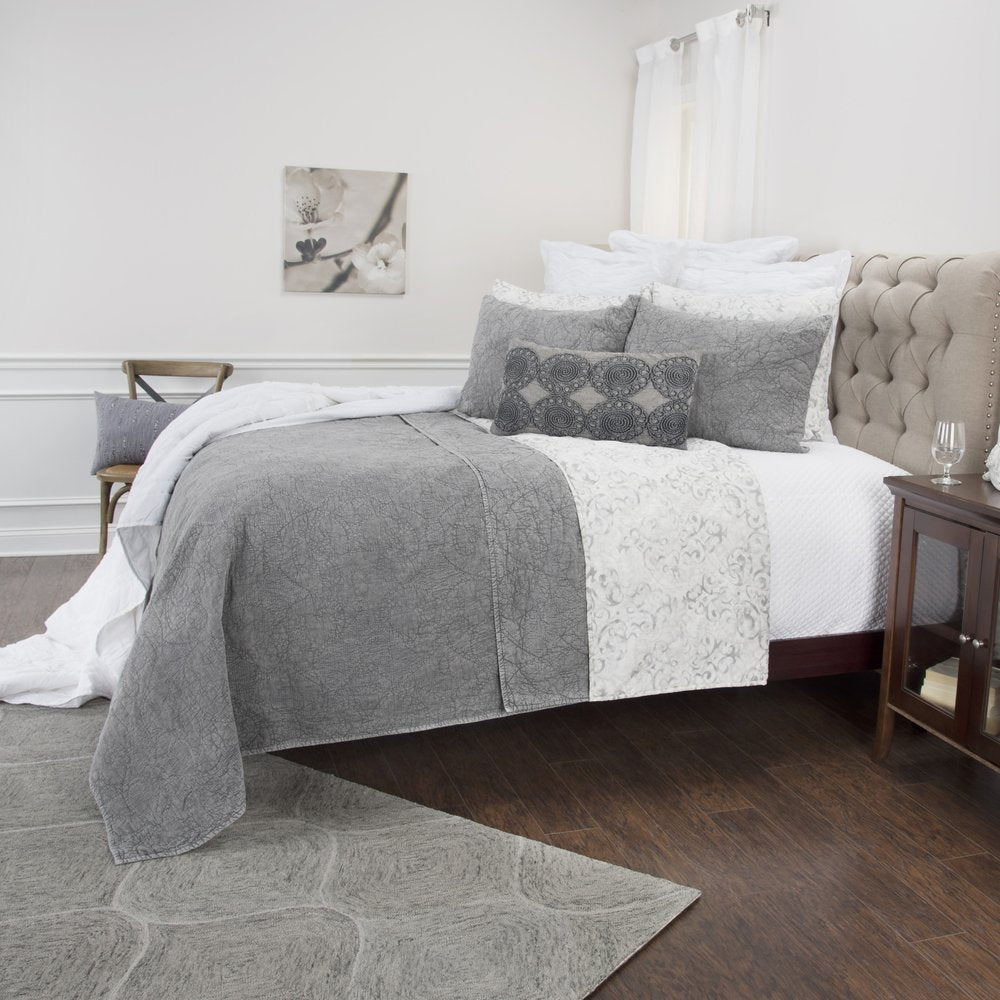 Gray Damask Queen Quilt HomeRoots