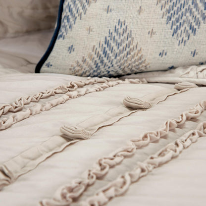92" X 106" Natural Striped Cotton Quilt
