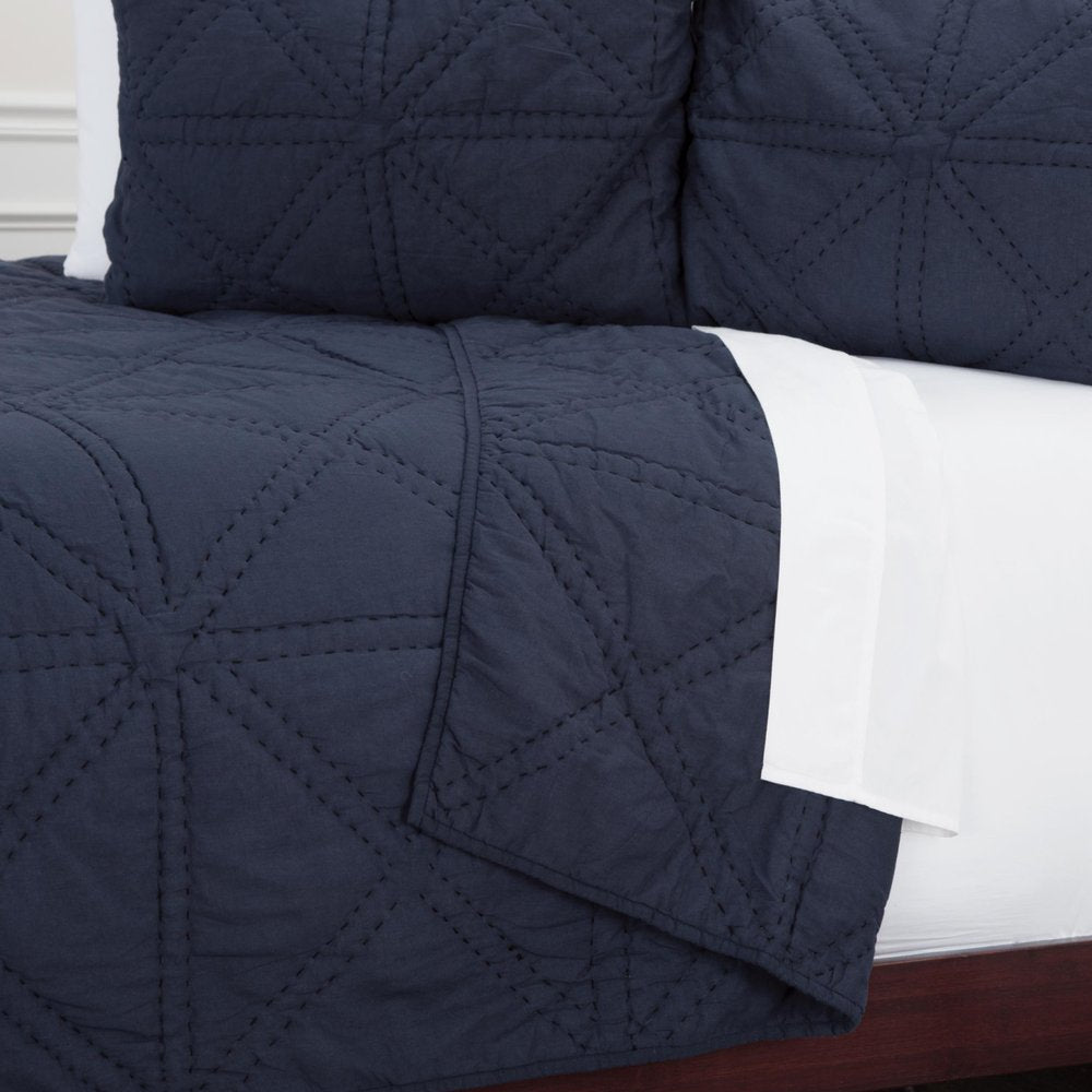 Set of Three Indigo Geometric King Quilt HomeRoots