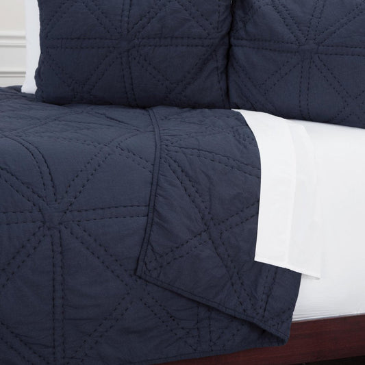 Set of Three Indigo Geometric King Quilt HomeRoots
