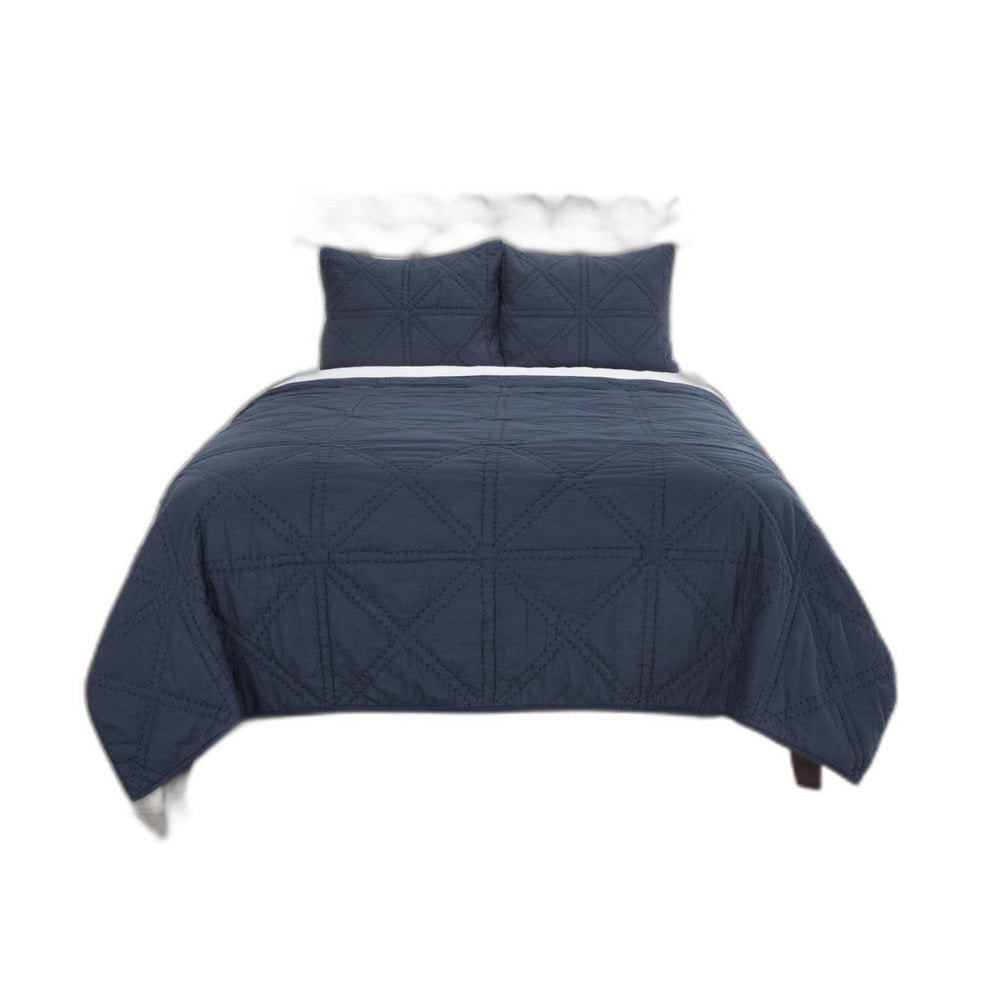 Set of Three Indigo Geometric King Quilt HomeRoots