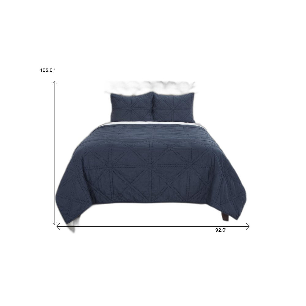 Set of Three Indigo Geometric King Quilt HomeRoots