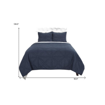 Set of Three Indigo Geometric King Quilt HomeRoots